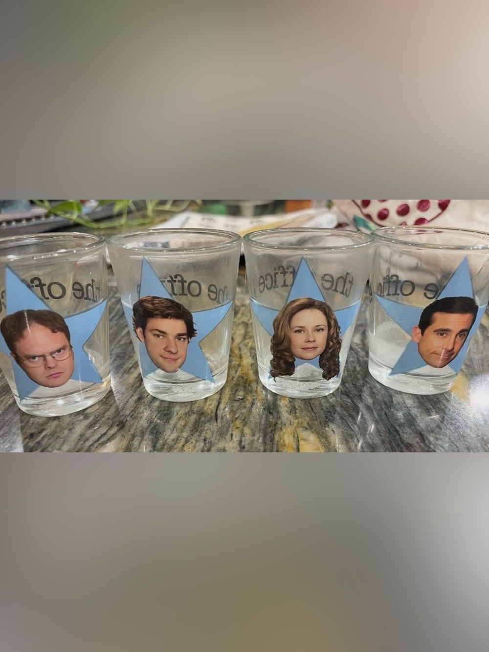 The office TV show. Blue Star Printed Glass Shot Glass - Set of4
